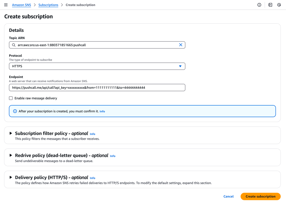 Create SNS Subscription
